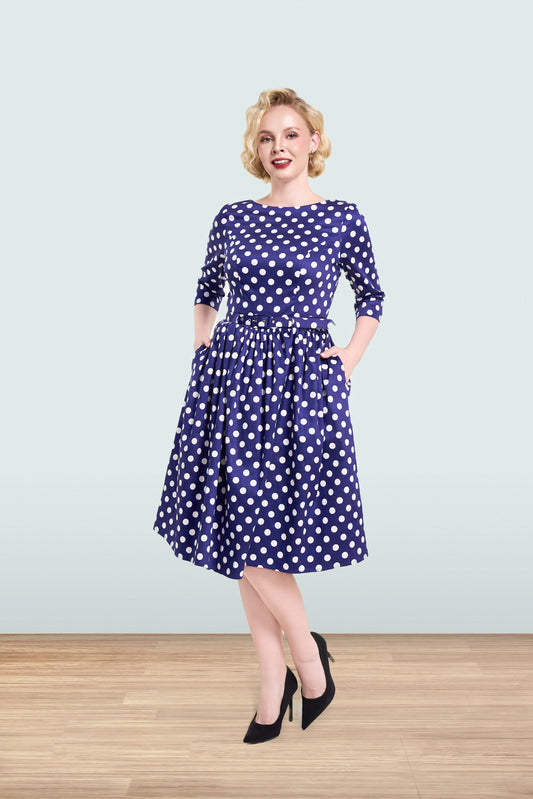 Audrey Polka Navy Dress 3/4