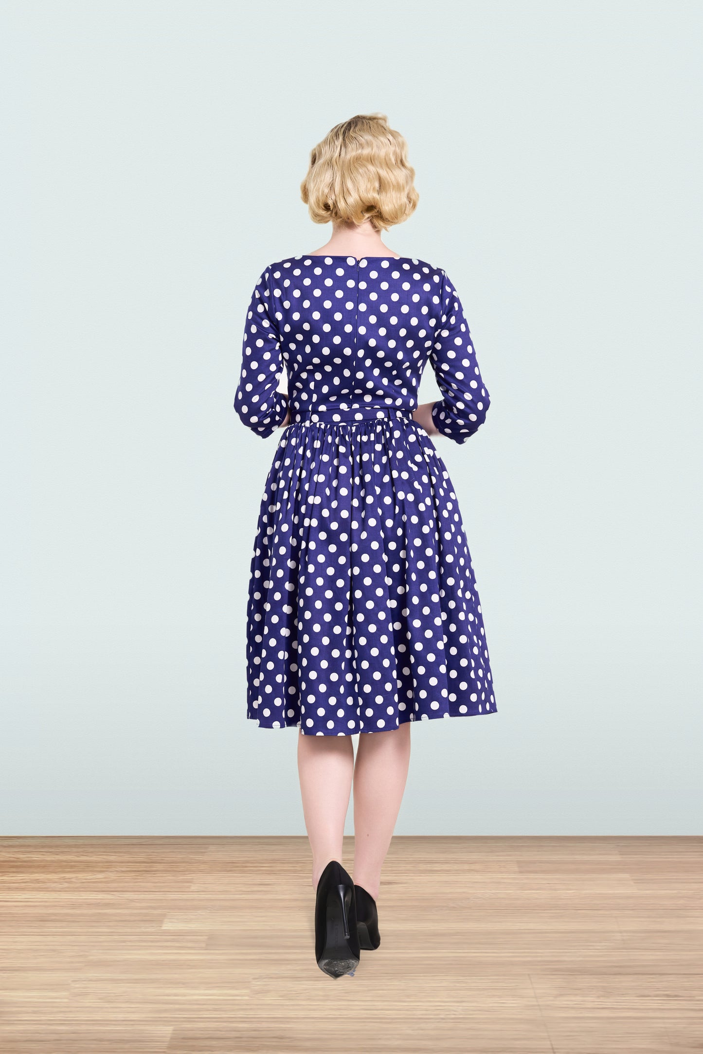 Audrey Polka Navy Dress 3/4