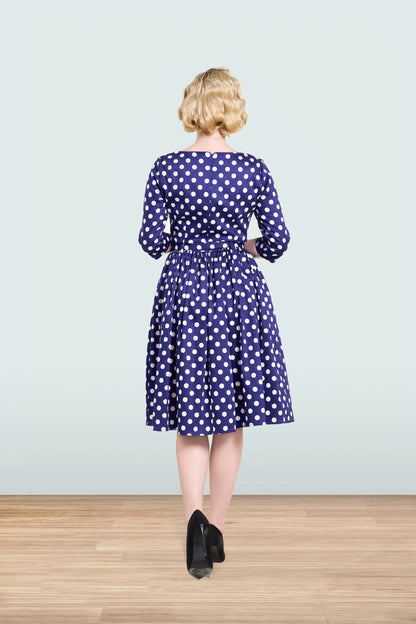 Audrey Polka Navy Dress 3/4