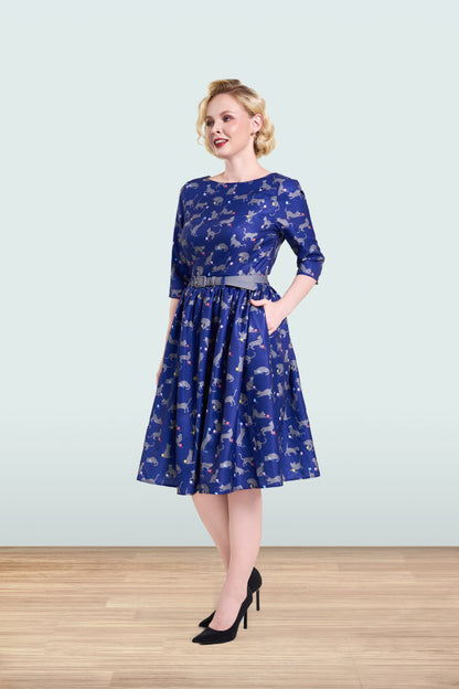 Audrey Cat Dress Blue 3/4