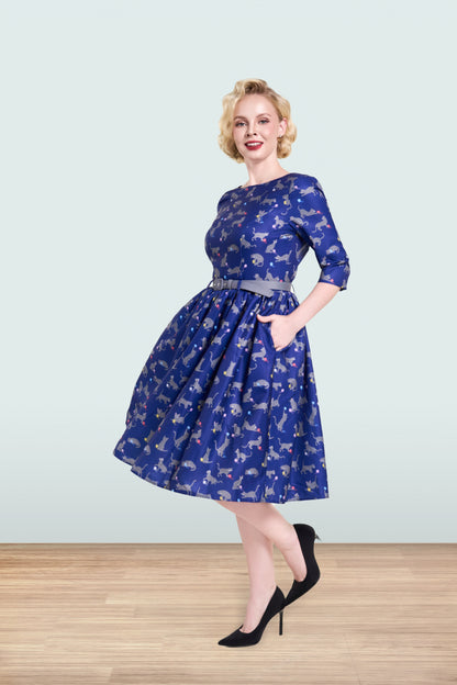 Audrey Cat Dress Blue 3/4