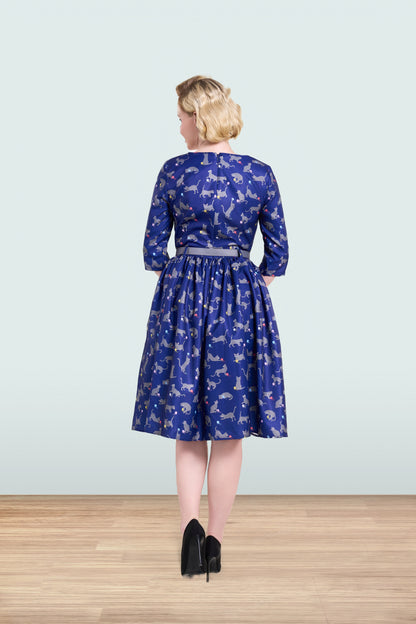 Audrey Cat Dress Blue 3/4