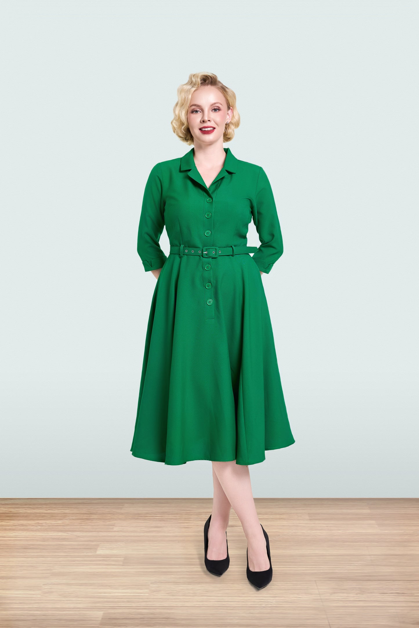 Christine Flared Dress Green 3/4
