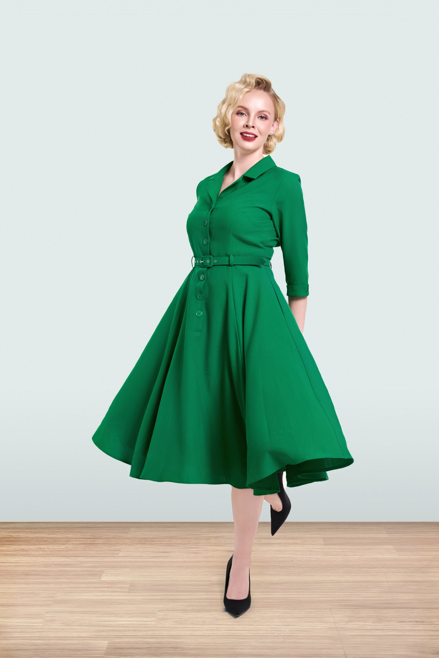 Christine Flared Dress Green 3/4