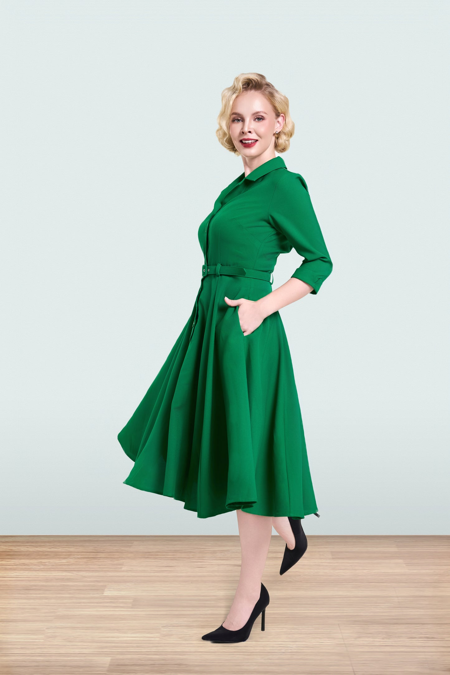 Christine Flared Dress Green 3/4