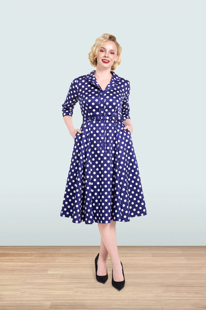 Christine Polka Navy Dress 3/4