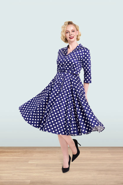 Christine Polka Navy Dress 3/4