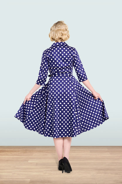 Christine Polka Navy Dress 3/4