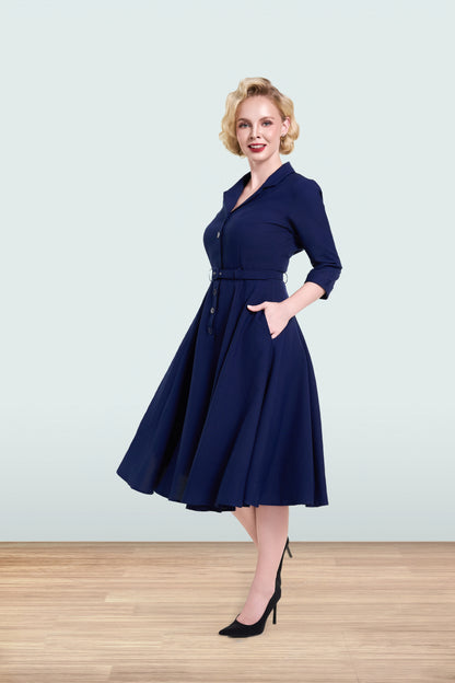 Christine Flared Dress Navy 3/4