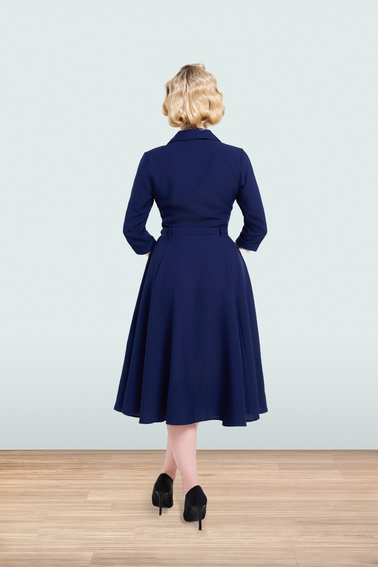 Christine Flared Dress Navy 3/4