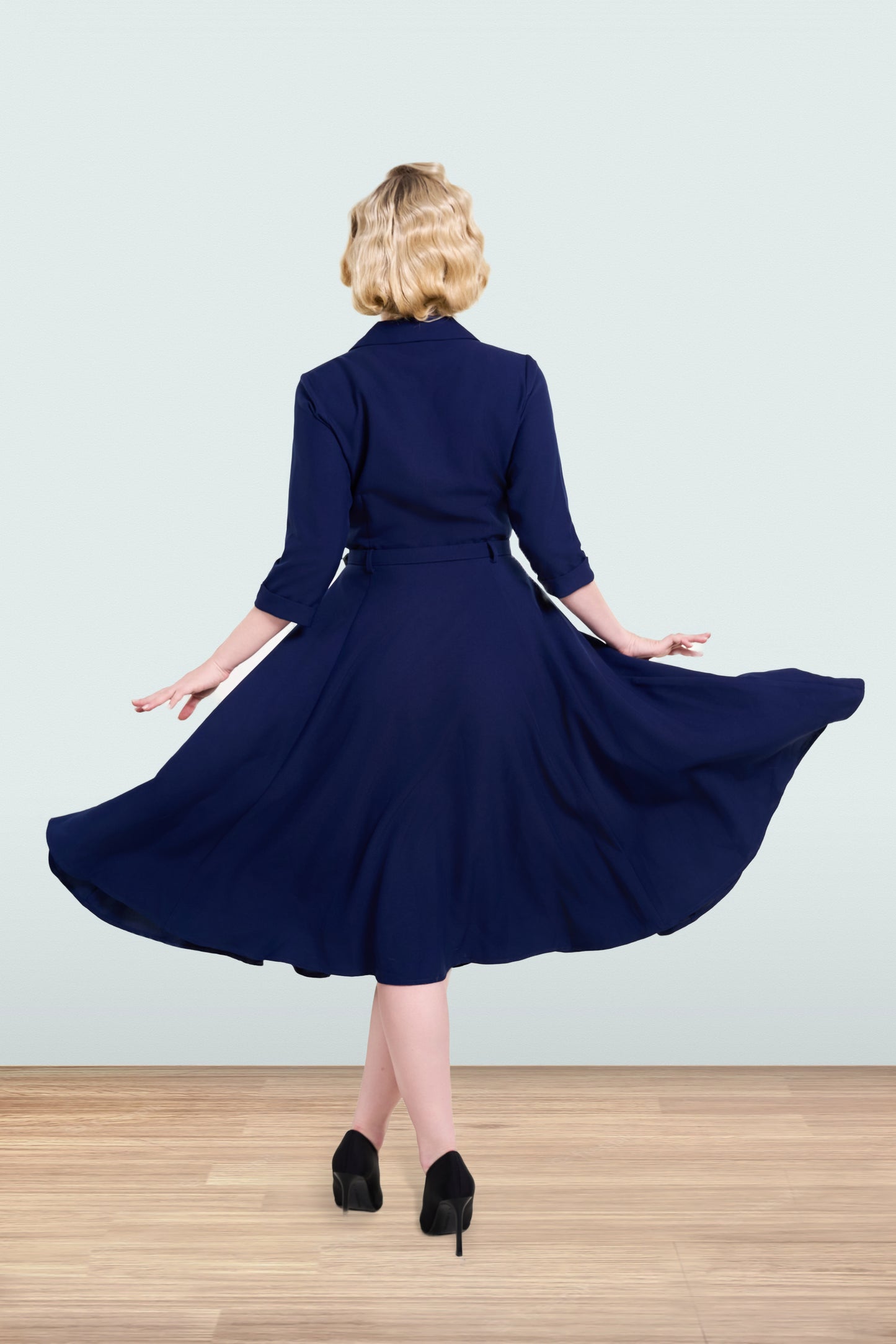 Christine Flared Dress Navy 3/4
