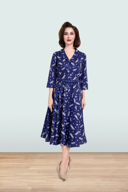 Christine Dragonfly Navy Dress 3/4