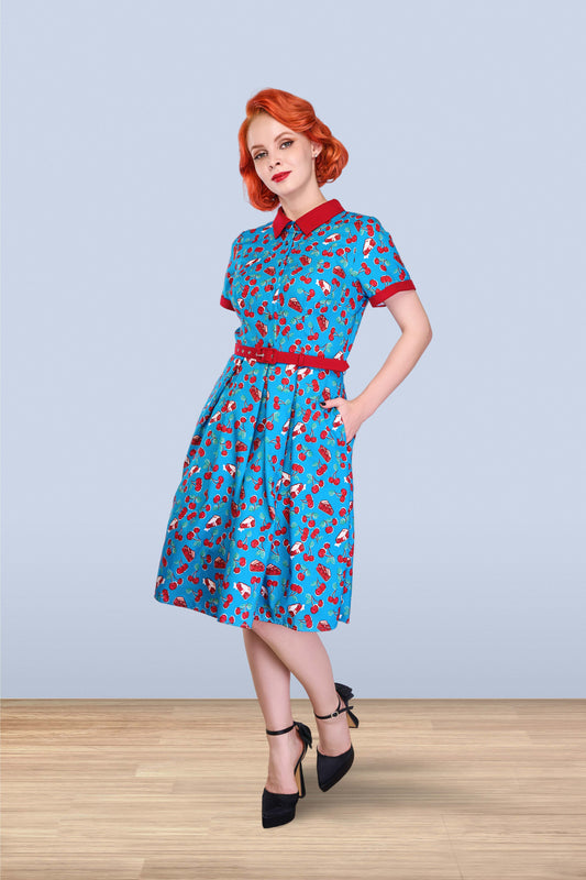 Betty Cherry Dress Blue