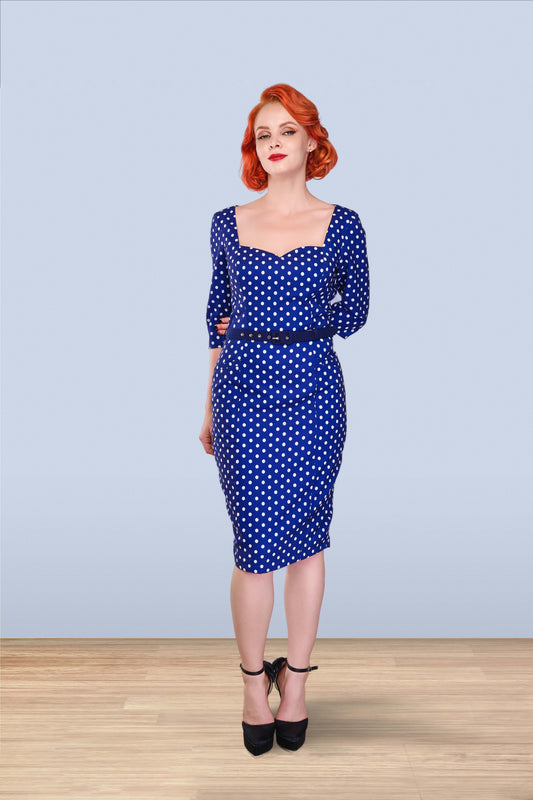 Patty Polka Pencil Dress Blue