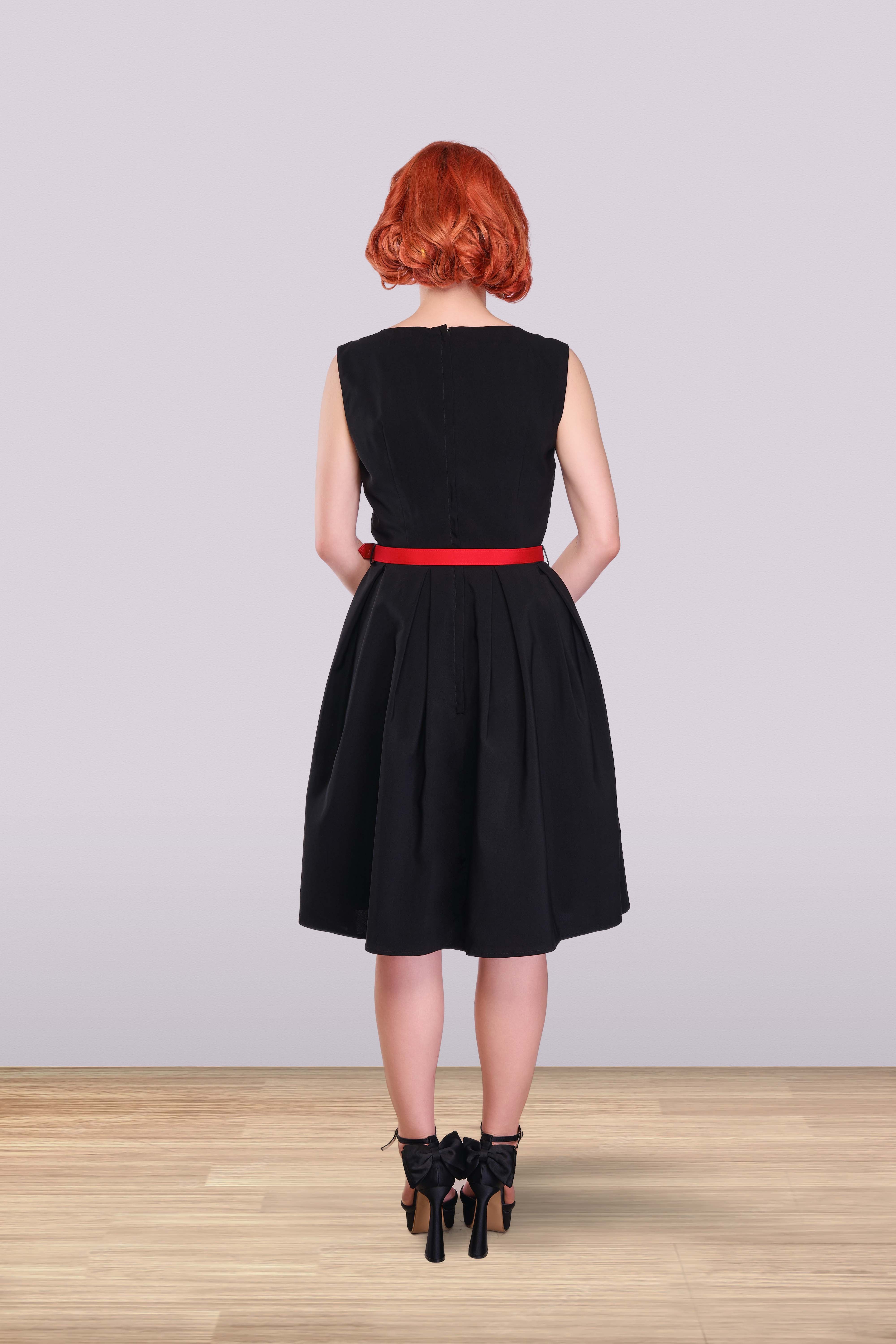 Black dress with red belt top
