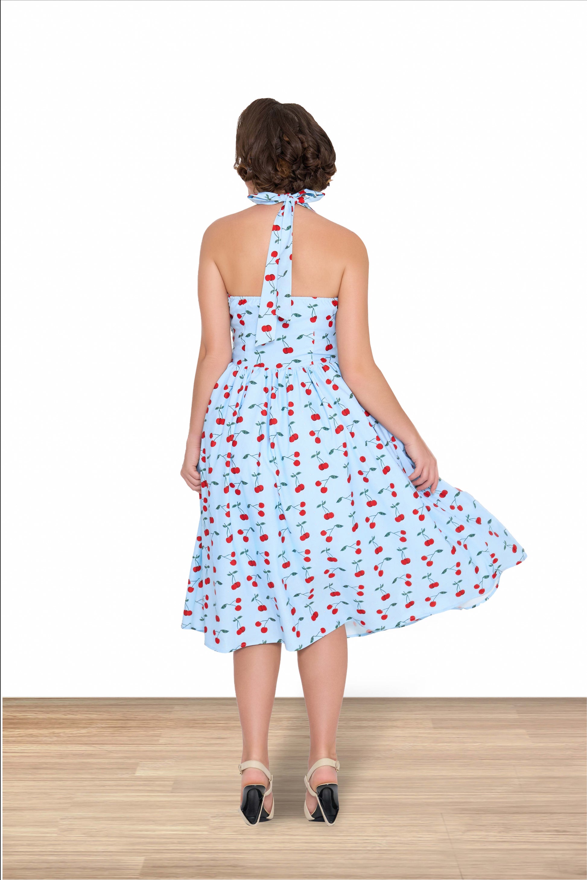 lindy bop halter neck dress LINDY BOP Vintage Sun Dress Style Myrtle Halter neck Blue Retro 50s Size 10