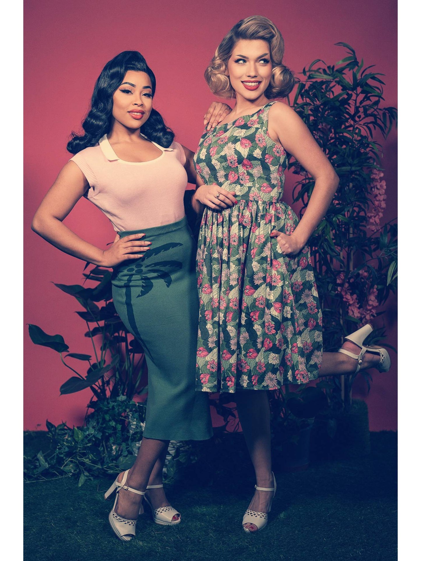 Candice Palm Blush Floral Swing Dress