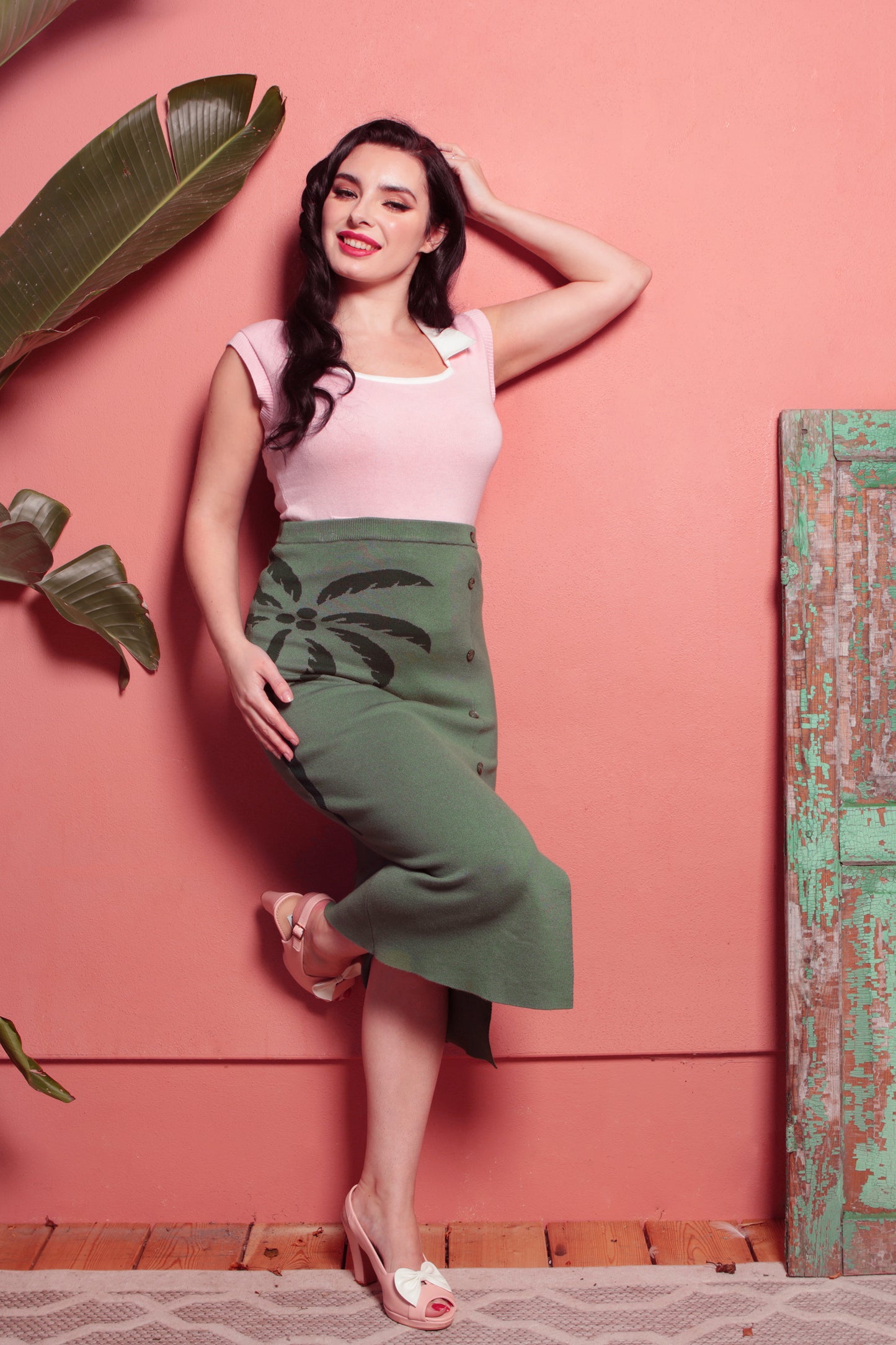 Patty Palm Knitted Pencil Skirt