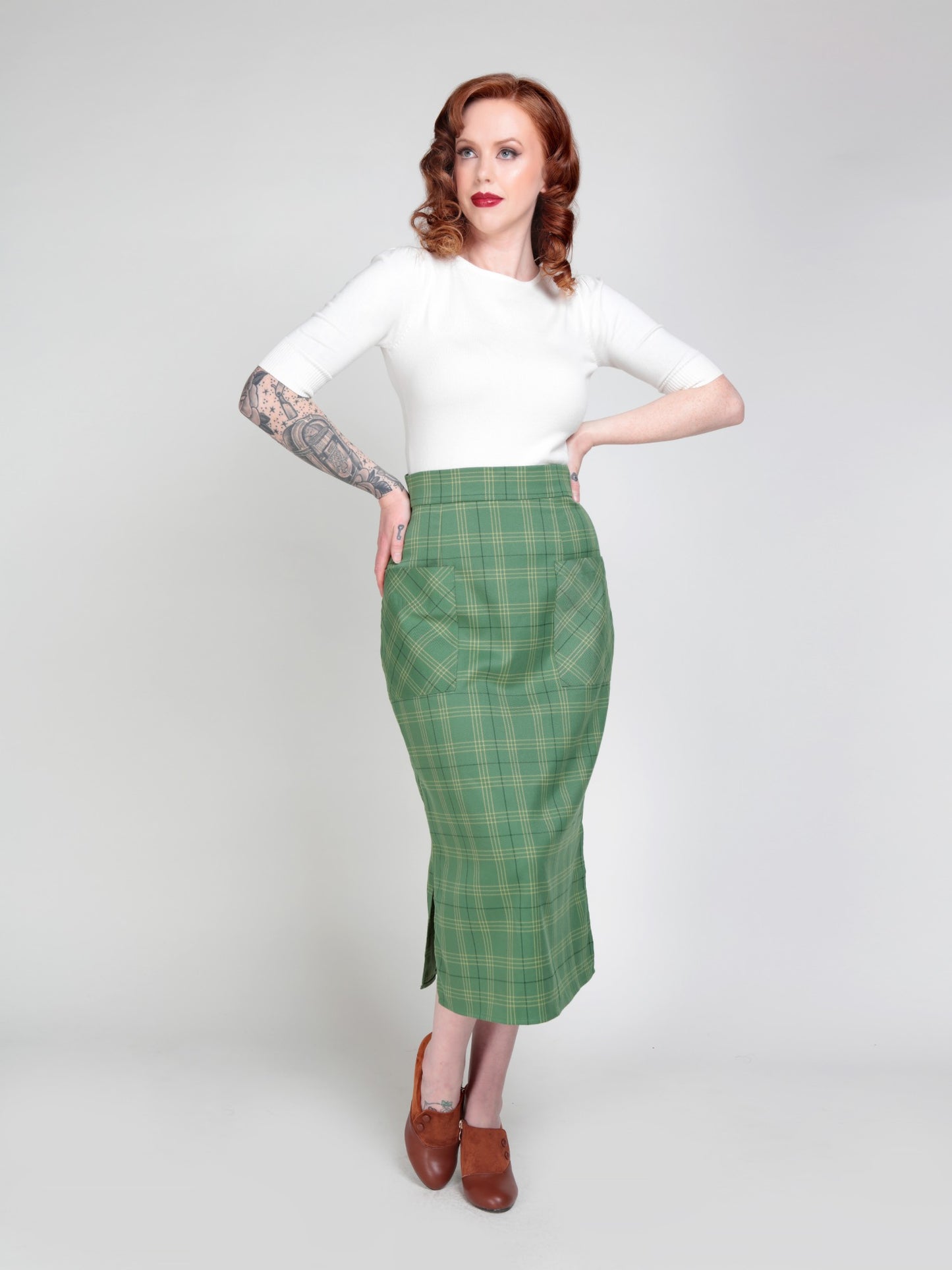 Renee Leaf Check Midi Skirt