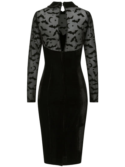 Rooey Bat Mesh Velvet Pencil Dress