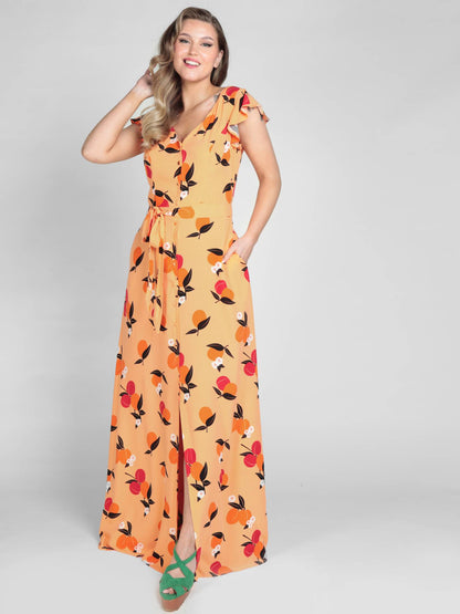 Thelma Mid-Century Apricot Maxi Dress