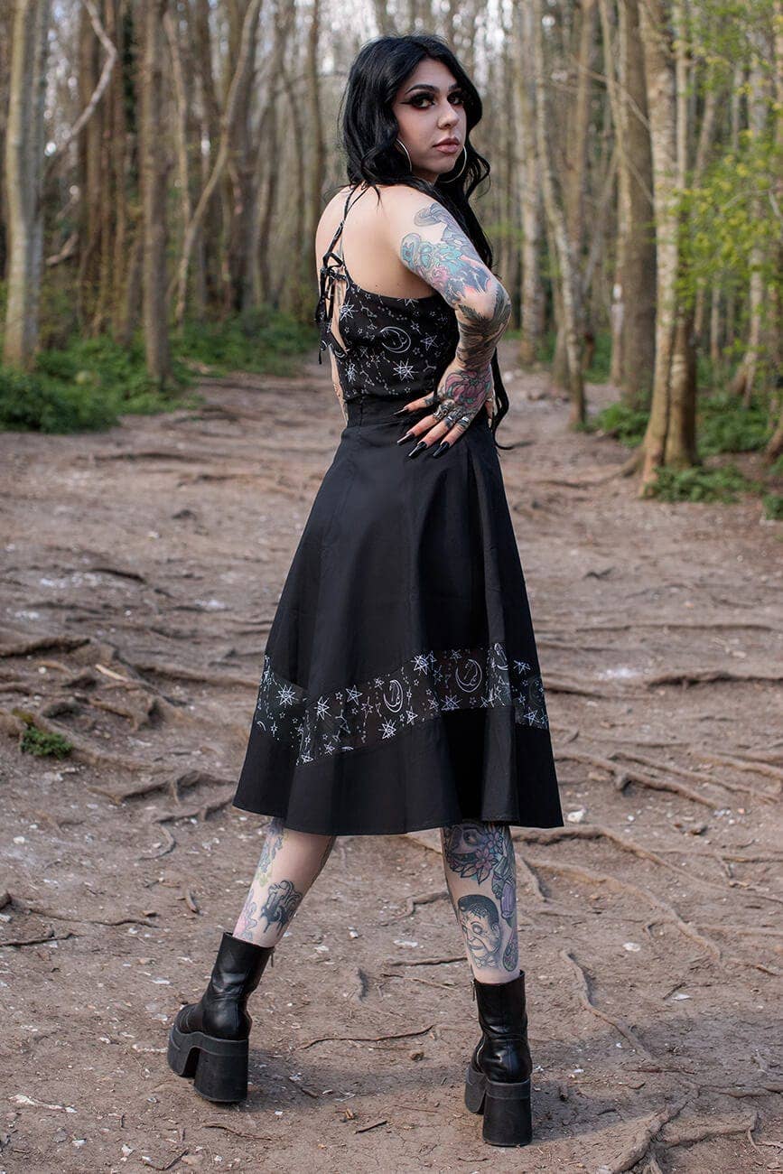 Alternative Coven United Crescent Batwing Midi Midi Skirt