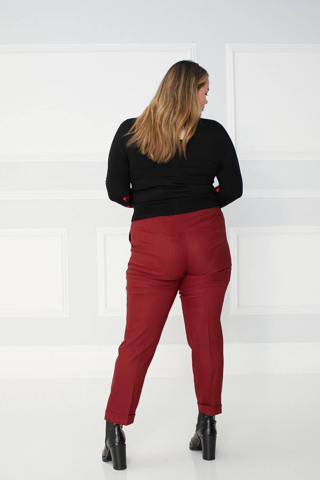 Skinny Check Red Trousers