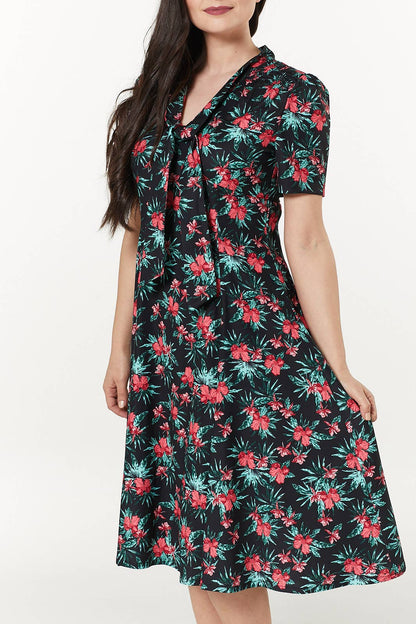 Reese Midi Swing Neck Tie Floral Print Dress