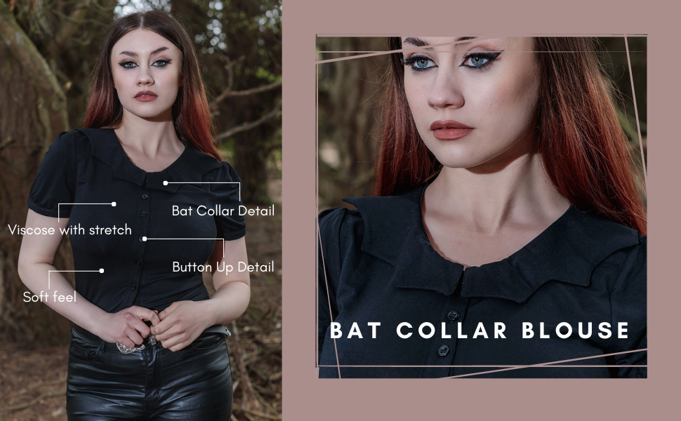Alternative Coven United Black Bat Collar Blouse