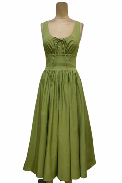 Lolita Square Neck Midi Sage Green Sleeveless Dress