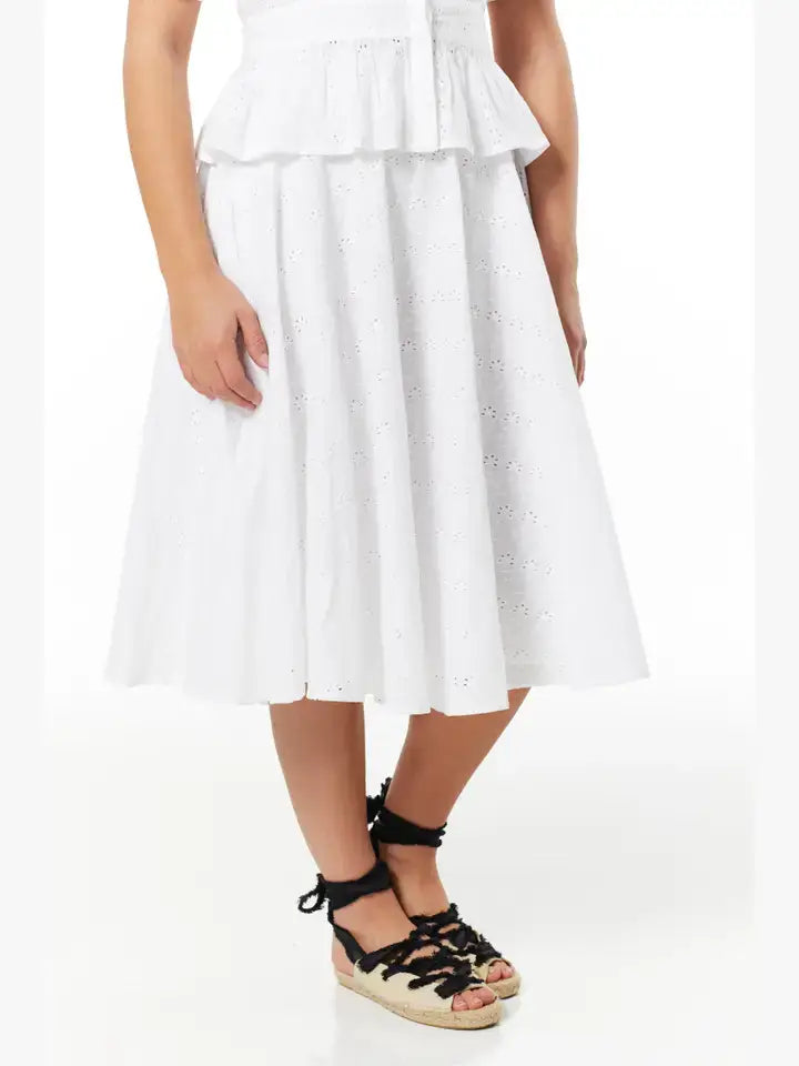 Angelina Swing Midi Organic Cotton Anglaise Skirt White