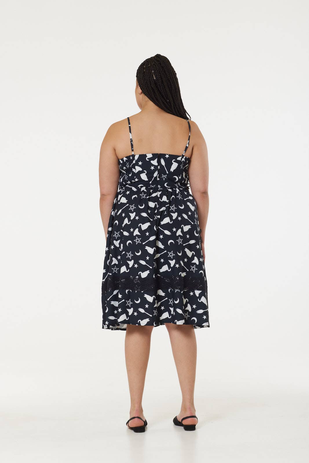 Alternative Witch Midi Fit&Flare Dress with Lace Hem detail