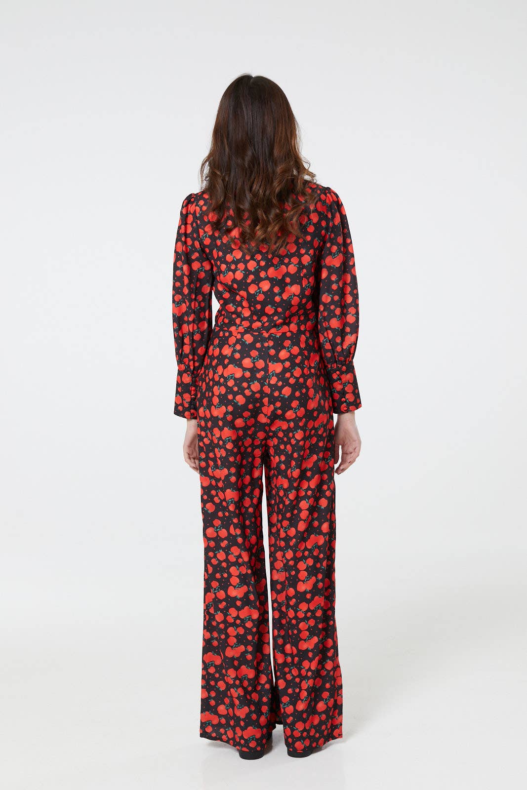 Marina V Neck Full Sleeves Apple Wide Leg Jumpsuit