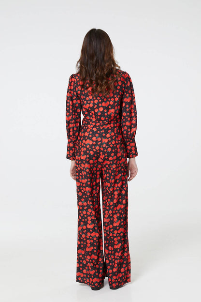 Marina V Neck Full Sleeves Apple Wide Leg Jumpsuit