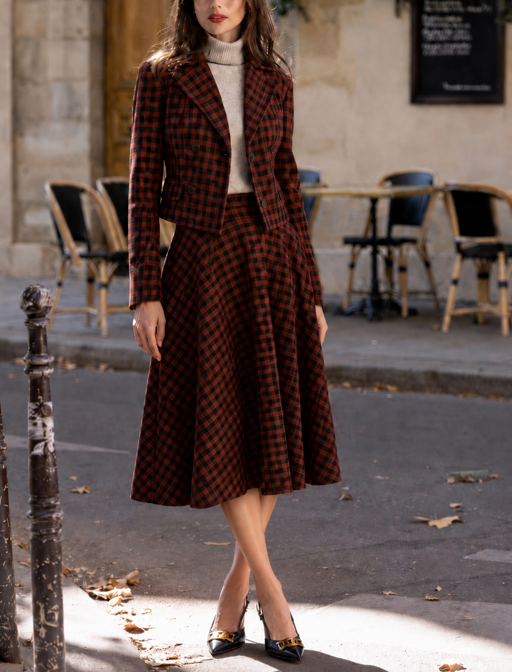 Sophie Copper and Black Check Tartan Midi Swing Skirt