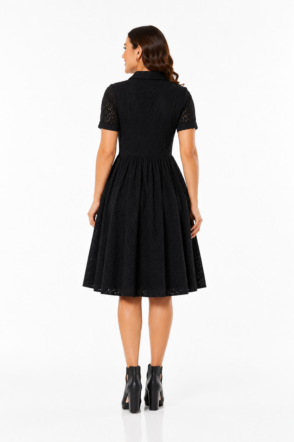 Harlow Organic Cotton Broderie Anglaise Black Shirt Dress