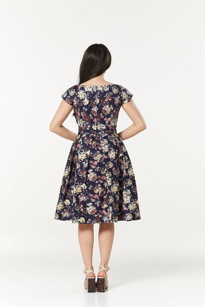 Mimi V Neck, Midi floral Cotton Sateen Dress