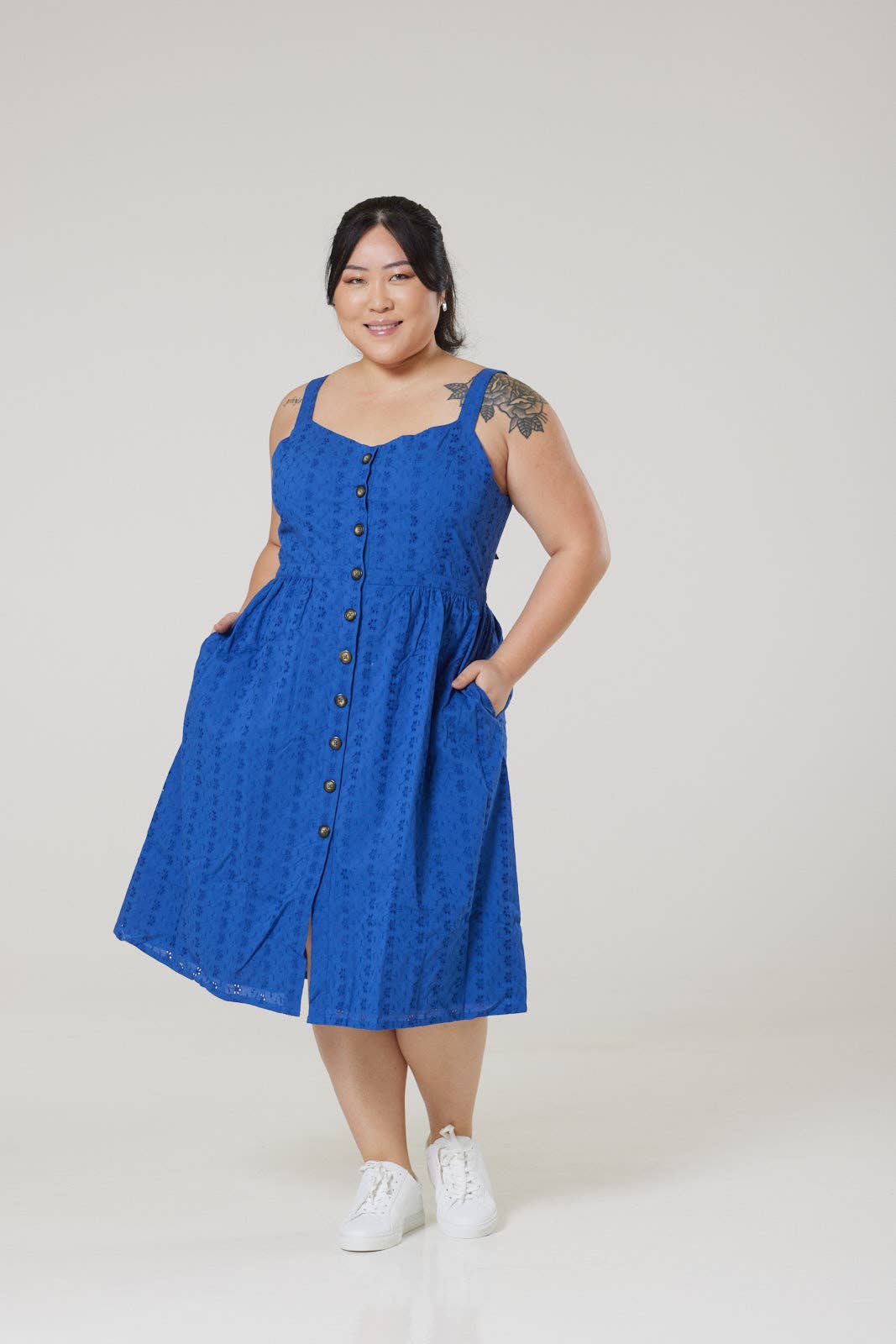 Remmy Org Cotton Anglaise Sun dress Dark Blue Dress