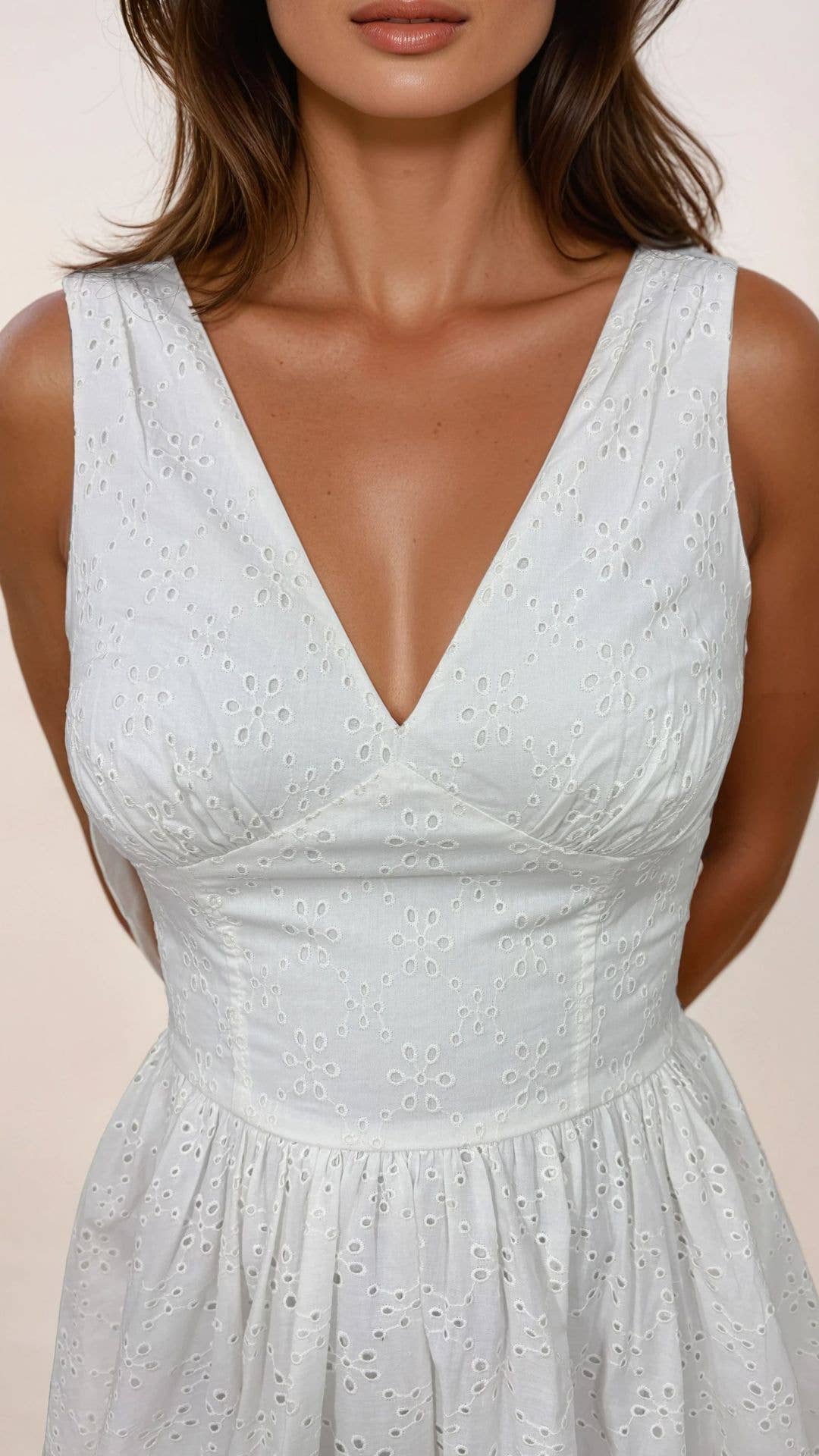 Irisa vintage white anglaise V Neck Mini Dress