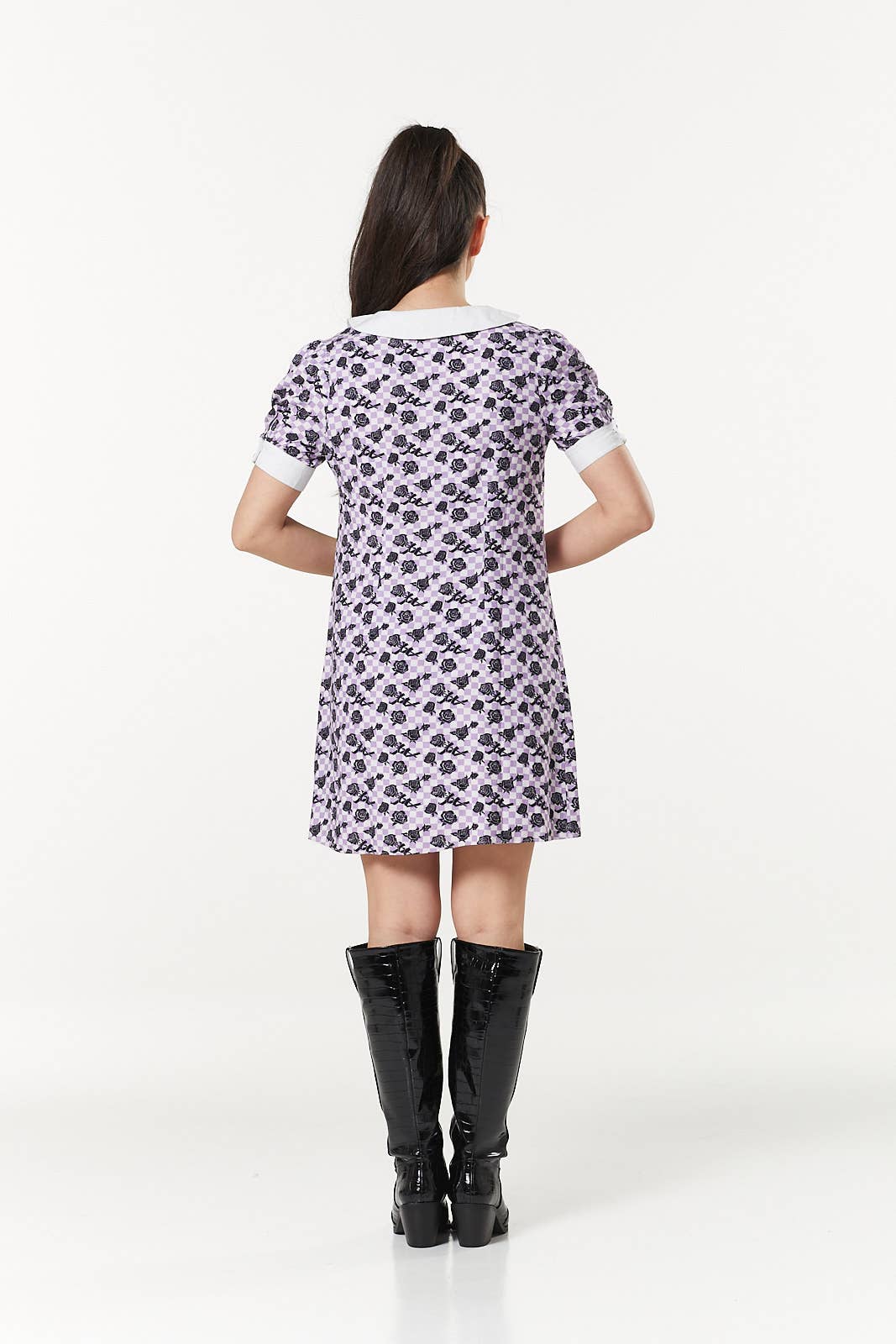 Alternative Checker Purple and White A-Line Mini Dress