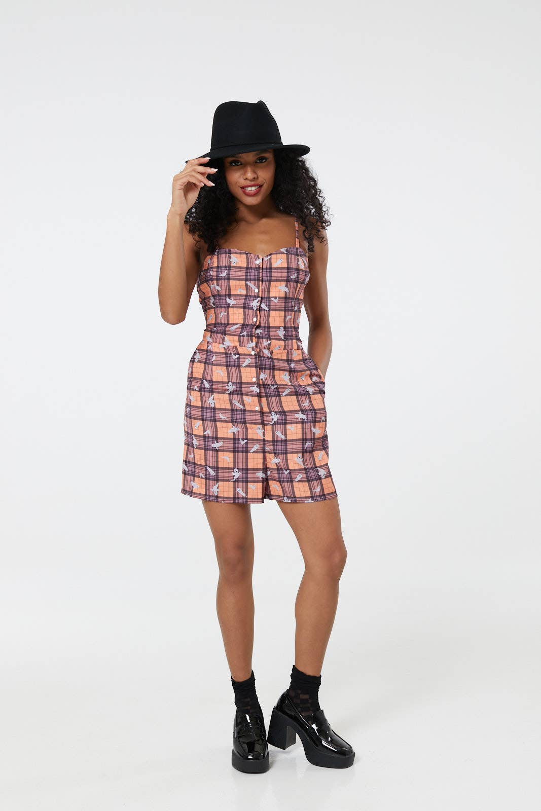 Alternative Ghost Prints Straps button up Playsuit