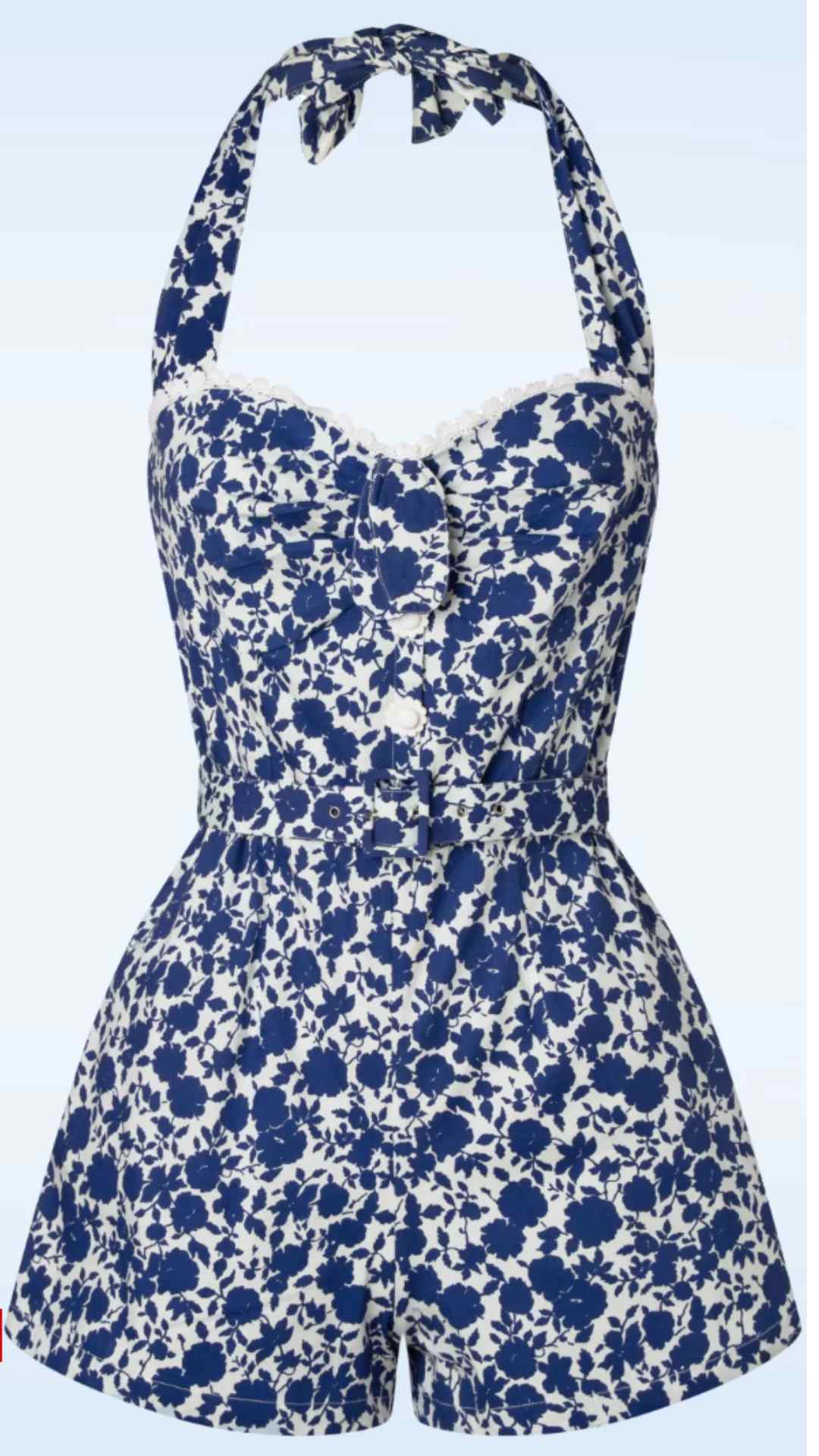 Esme Halter Neck Blue and White Playsuit with shirring