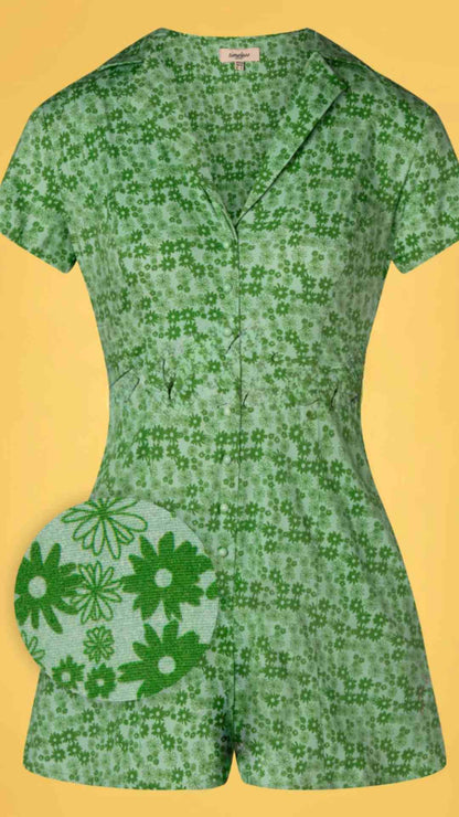 Breta Button Up Half Sleeves Green Shirt Playsuit