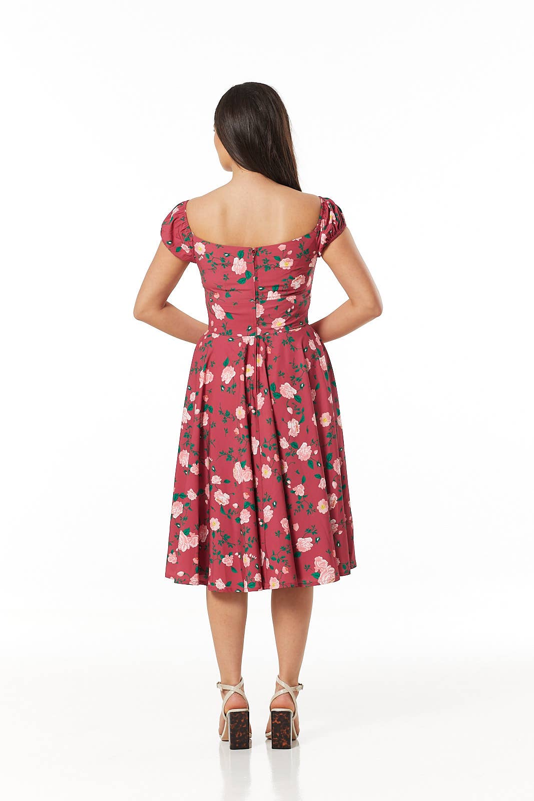 Rose Off-shoulder Fit&Flare Swing Midi Dress