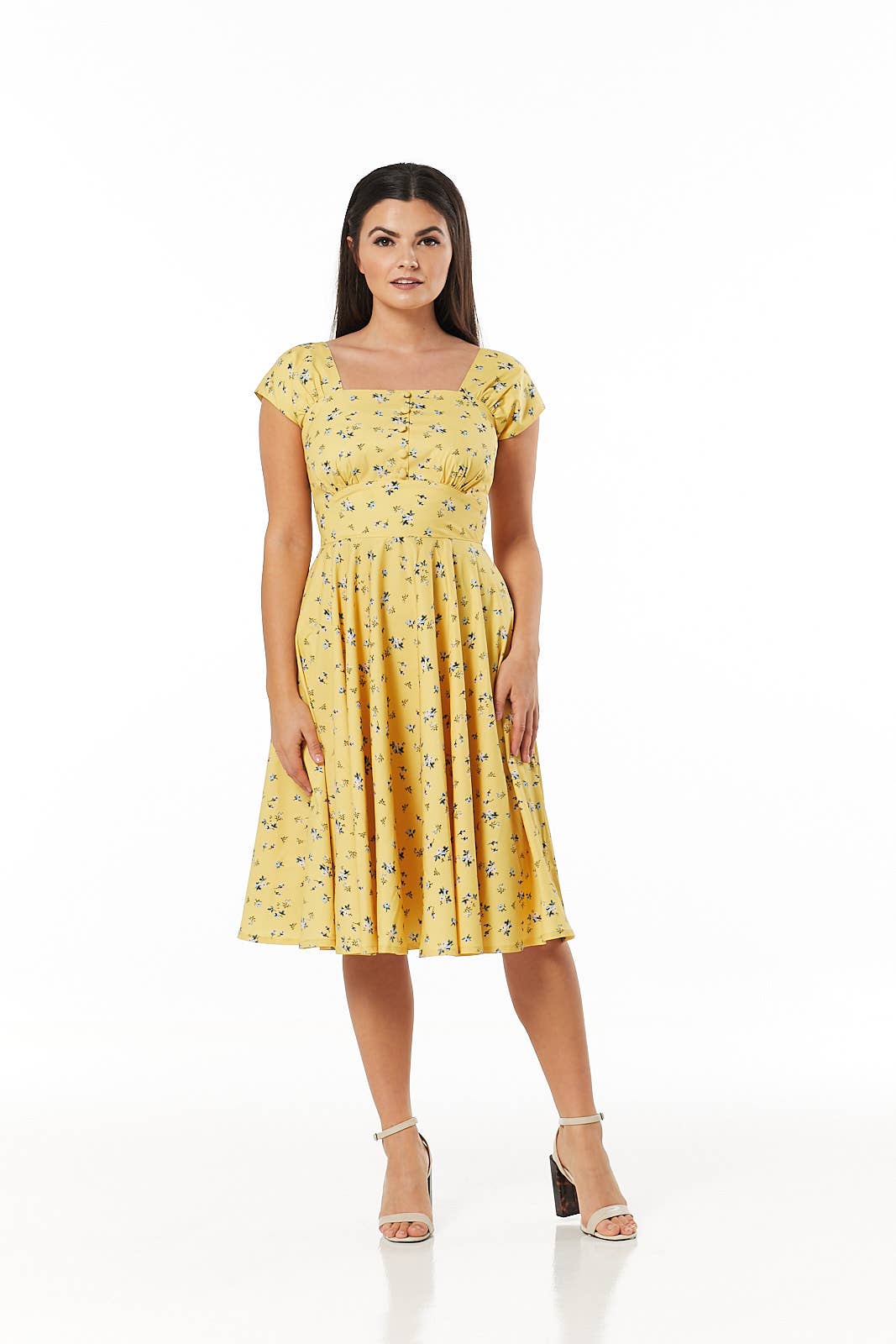 Seema Midi A line Yellow Floral Dress