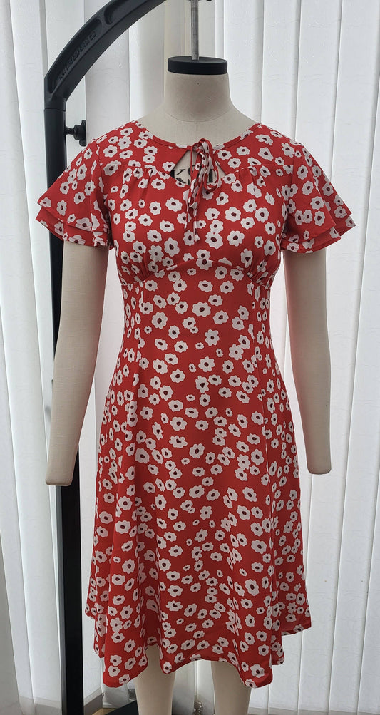 Marlow Red Flora Dress with Empire Waist