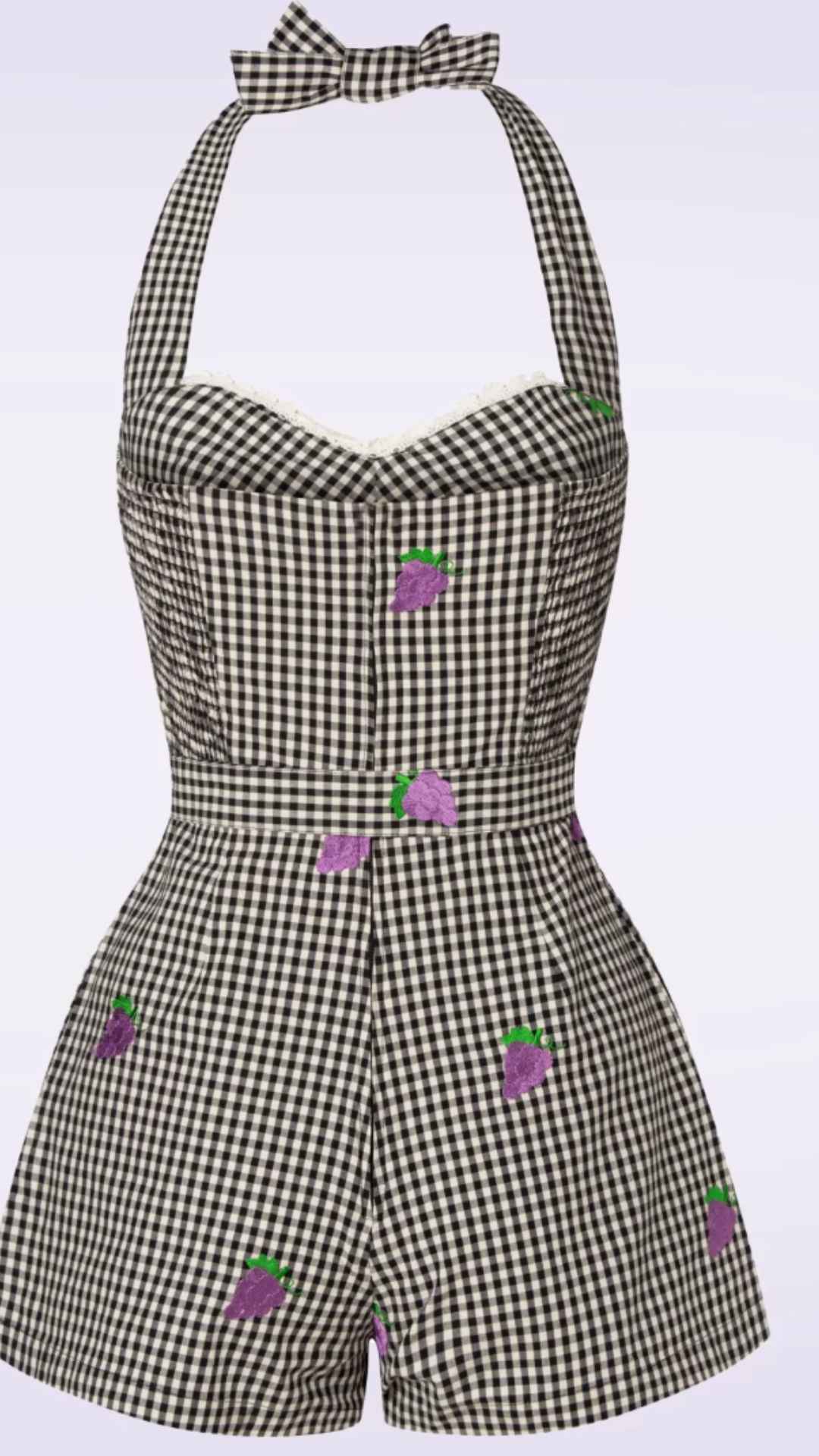 Savi Gingham Halter Neck Playsuit w embroidery