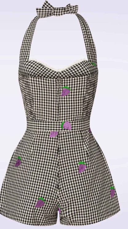 Savi Gingham Halter Neck Playsuit w embroidery