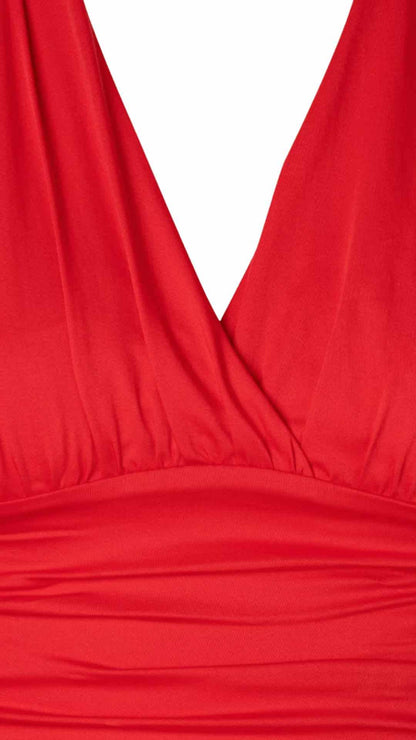 Candace V Neck Sleeveless Midi Dress Red